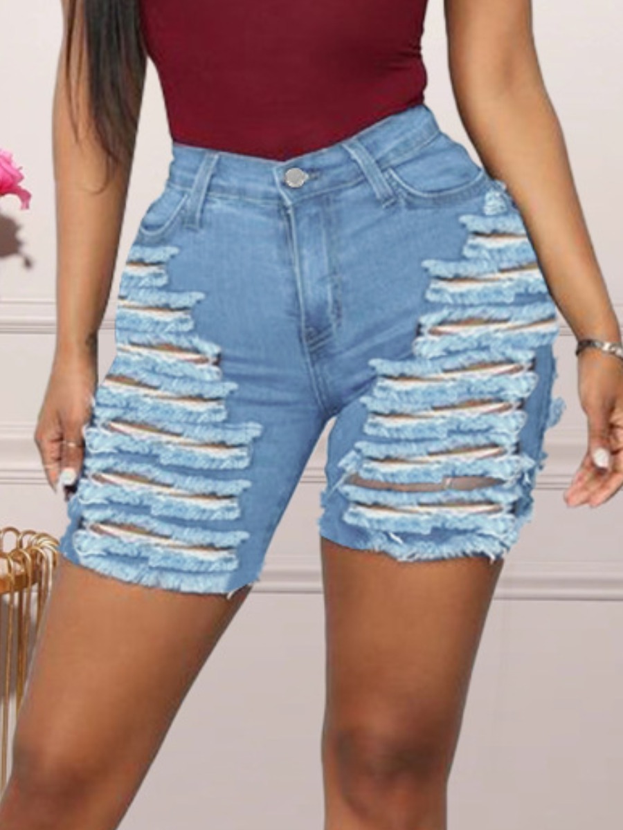 

Lovely Street High-waisted Ripped Blue Denim Shorts