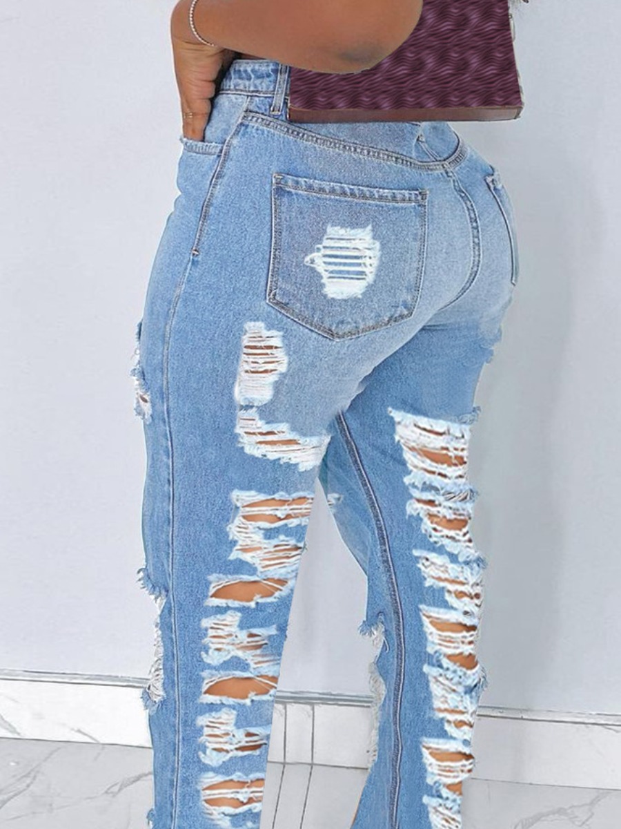 

Lovely Street High-waisted Ripped Blue Jeans