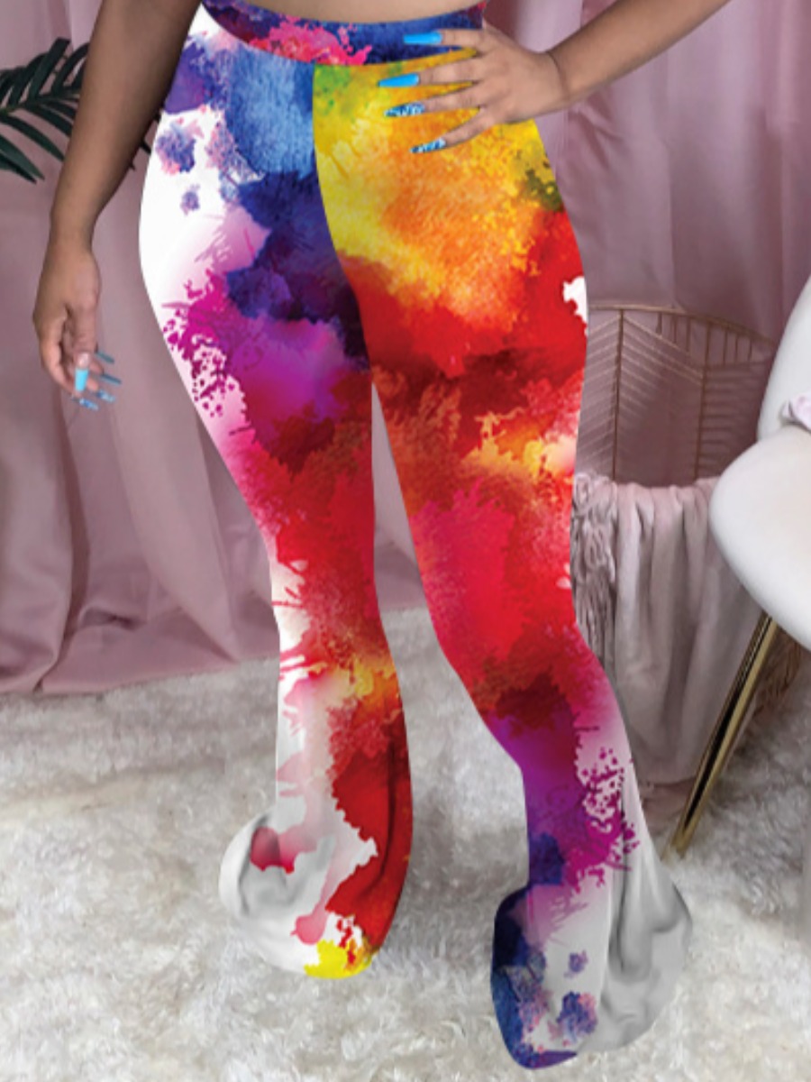 

Lovely Casual Tie-dye Flared Red Pants