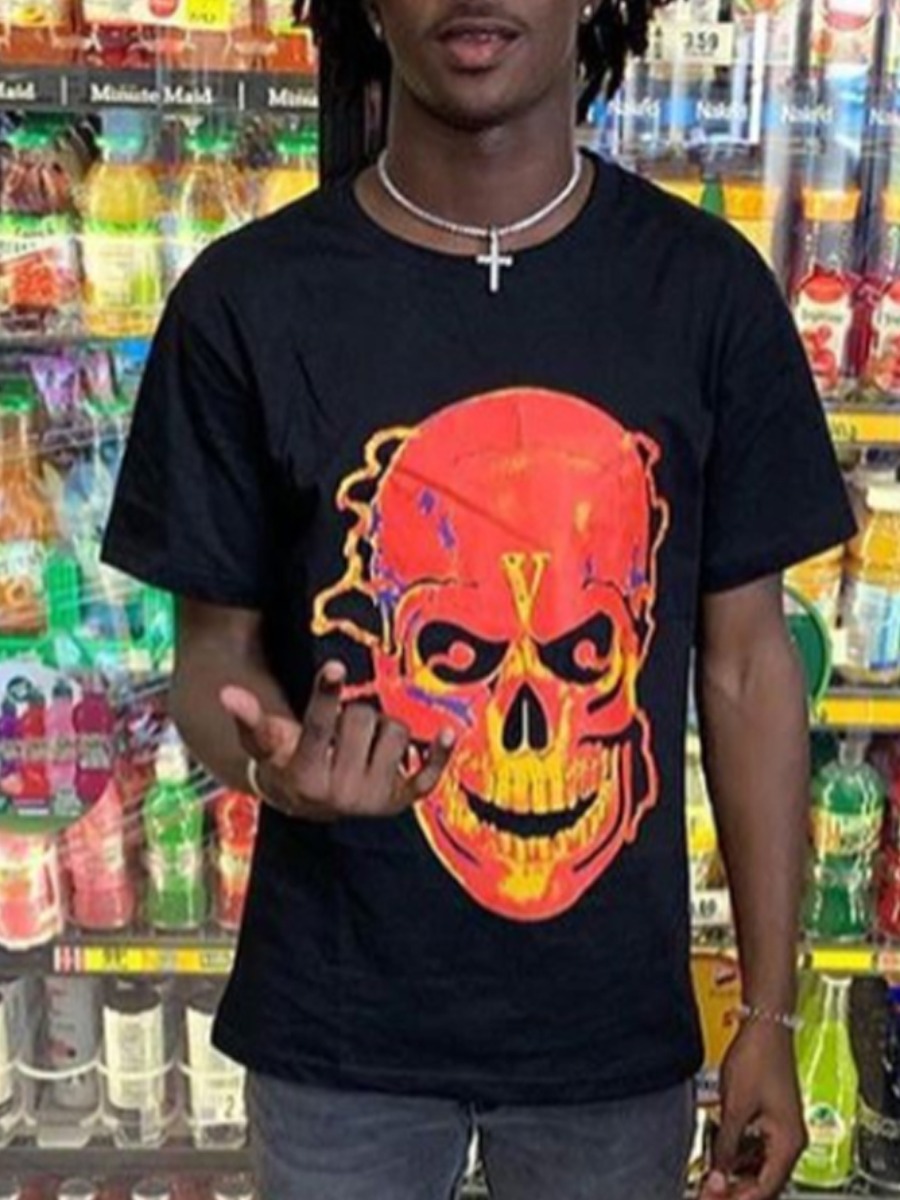 

Lovely Street O Neck Skull Head Print Black Men T-shirt