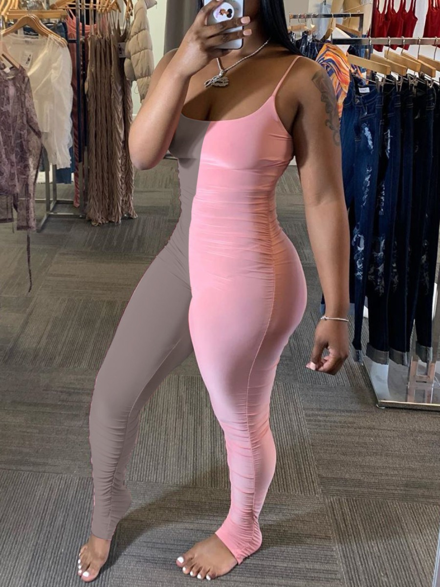

Lovely Sweet Color-lump Ruched Pink One-piece Jumpsuit