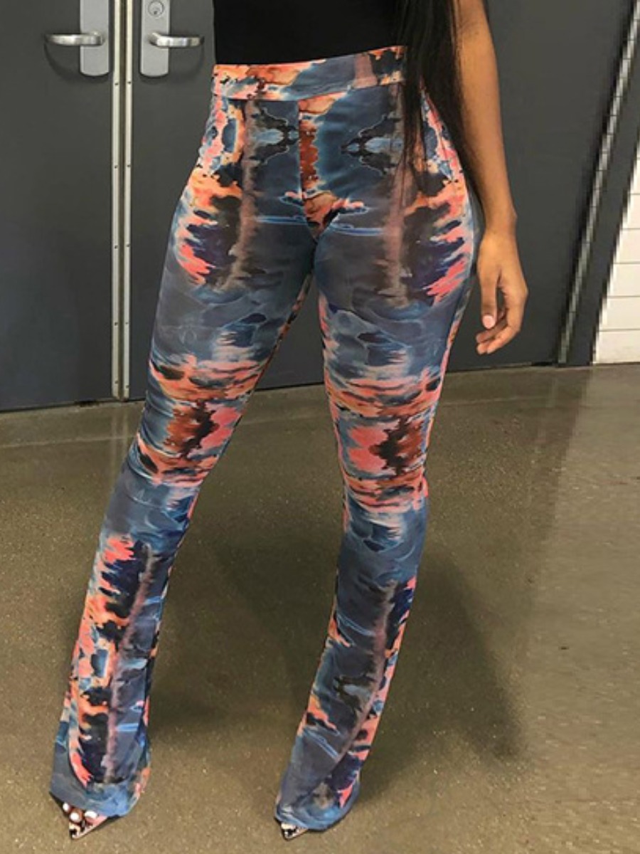 

Lovely Street High-waisted Tie-dye Blue Pants
