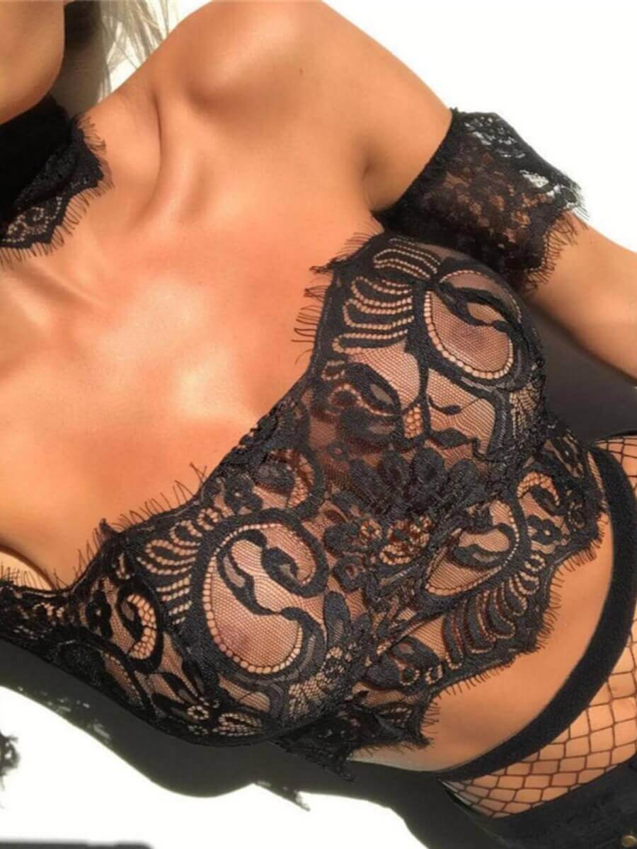 

Lovely Sexy Off The Shoulder See-through Black Bra