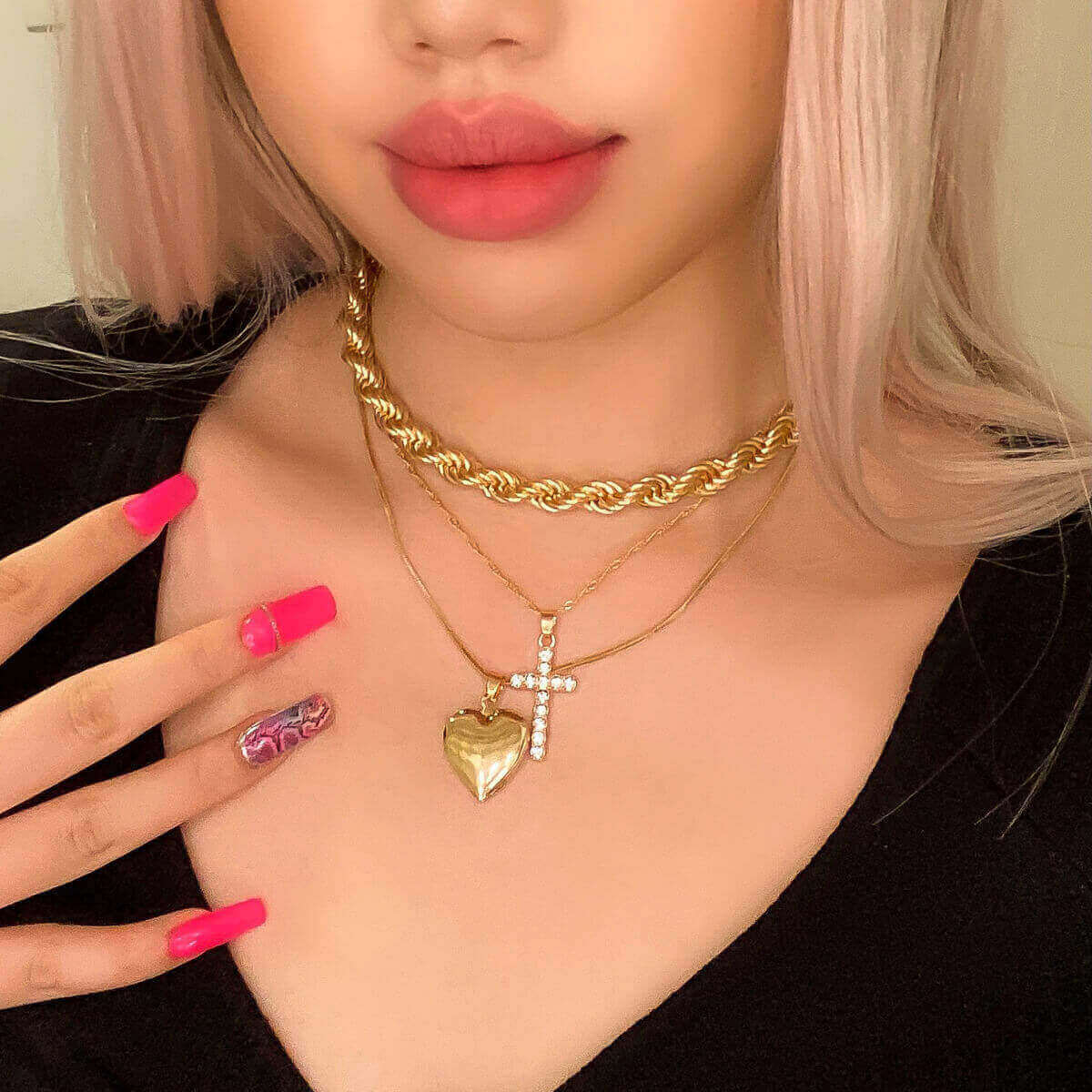 

Lovely Chic Heart-shaped Patchwork Gold Multilayer Necklace