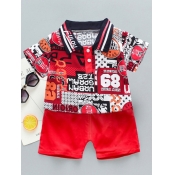 Lovely Boy Stylish POLO Collar Letter Print Red Tw
