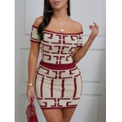 LW Sweet Off The Shoulder Geometric Print Apricot 