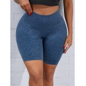Lovely Casual High-waisted Elastic Blue Yoga Short