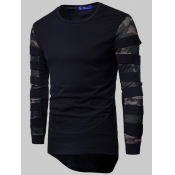 Lovely Casual Camo Print Asymmetrial Black Men T-s