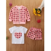 Lovely Girl Sweet Heart-shaped Plaid Print Pink Tw