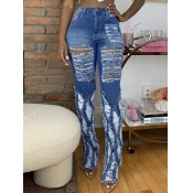 LW Street Broken Holes Raw Edge Blue Jeans