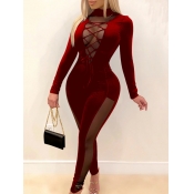 Lovely Sexy Bandage Hollow-out Design Mesh Patchwo