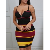 LW Casual Striped Patchwork Zipper Design Black Kn