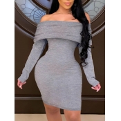 Lovely Sweet Off The Shoulder Flap Over Grey Knee 