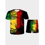 Lovely Men Street Graffiti Print Black Two Piece S