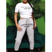 LW Letter Print Drawstring Pants Set