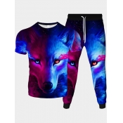 Lovely Men Casual Animal Print Blue Two Piece Pant