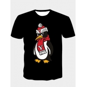 LW Men Chic O Neck Cartoon Print Black T-shirt