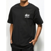 Lovely Men Casual O Neck Letter Print Black T-shir