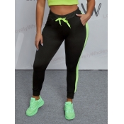 Lovely Sportswear Patchwork Drawstring Green Pants
