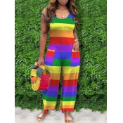 Lovely Casual U Neck Striped Multicolor One-piece 
