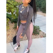 Lovely Sportswear O Neck Patchwork Grey Black Two 