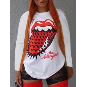 Lovely Casual Lip Letter Print White Plus Size T-s