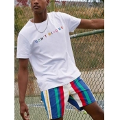 LW Men Casual Letter Print Striped White Two Piece