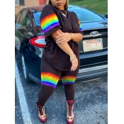 LW Street O Neck Rainbow Stripe Black Two piece Pa