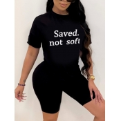 LW Round Neck Letter Print Shorts Set