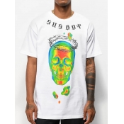 LW Men Casual O Neck Skeleton Print White T-shirt