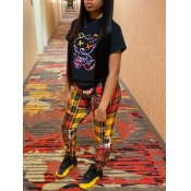 LW Cartoon Plaid Print Pants Set