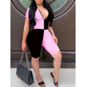 Lovely Plus Size Casual Zipper Design Patchwork Bl