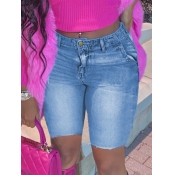 Lovely Casual High-waisted Gradient Blue Denim Sho
