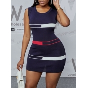 Lovely Casual U Neck Geometric Print Patchwork Dar