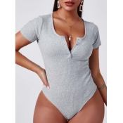 Lovely Stylish Buttons Design Grey Bodysuit