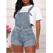 LW Casual Button Bandage Design Blue Denim One-pie