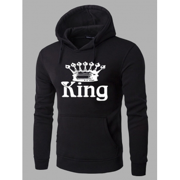 

LW Men Casual Hooded Collar Letter Print Black Hoodie