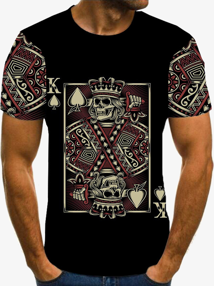 

Lovely Street Card Letter Print Patchwork Black Men T-shirt