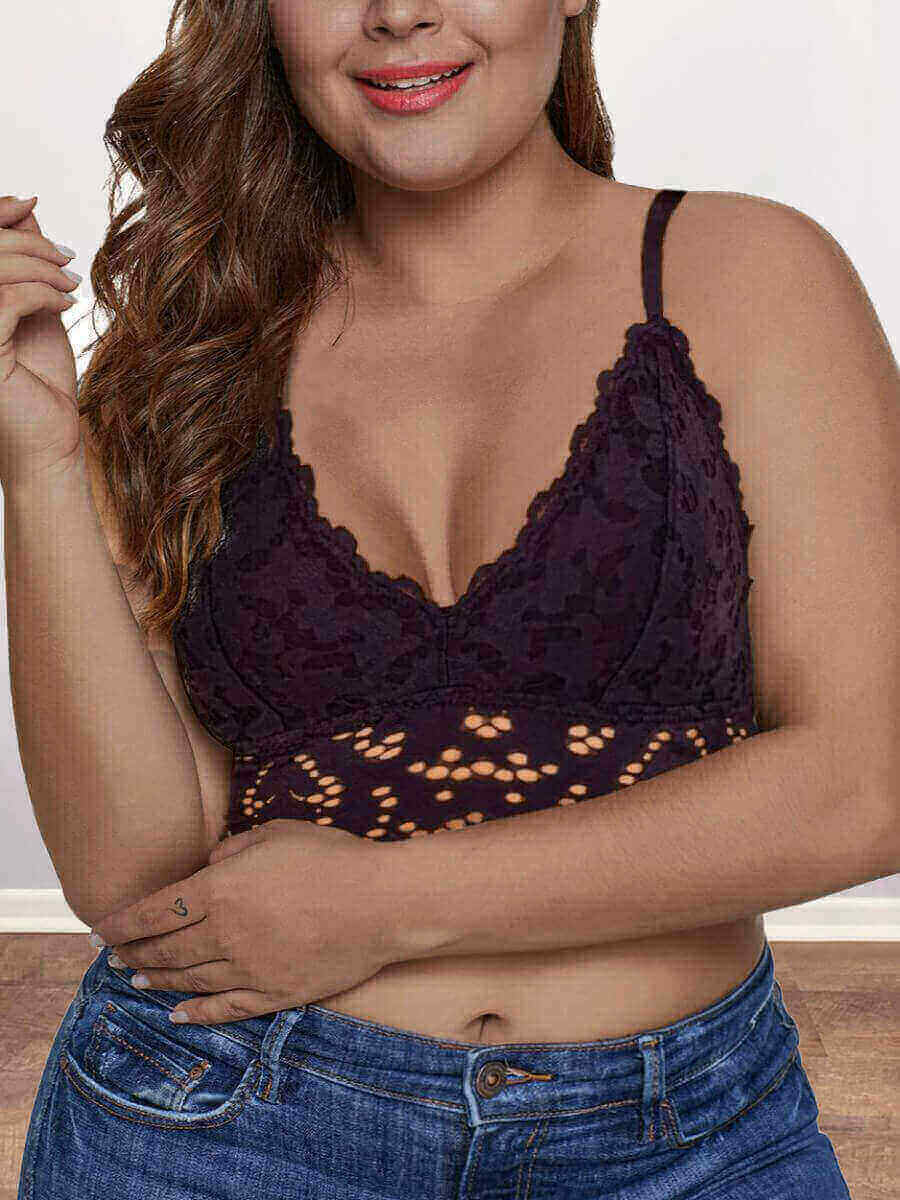 

Lovely Plus Size Sexy V Neck Hollow-out Black Bra