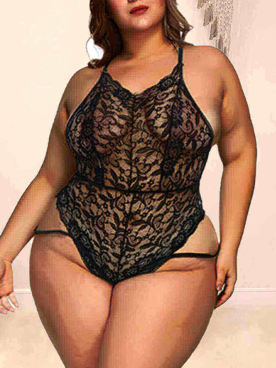 

Lovely Plus Size Sexy See-through Bandage Design Black Teddies
