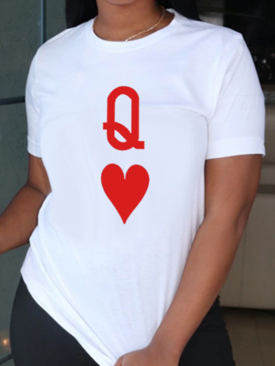 

Lovely Casual Letter Heart-shaped Print White T-shirt