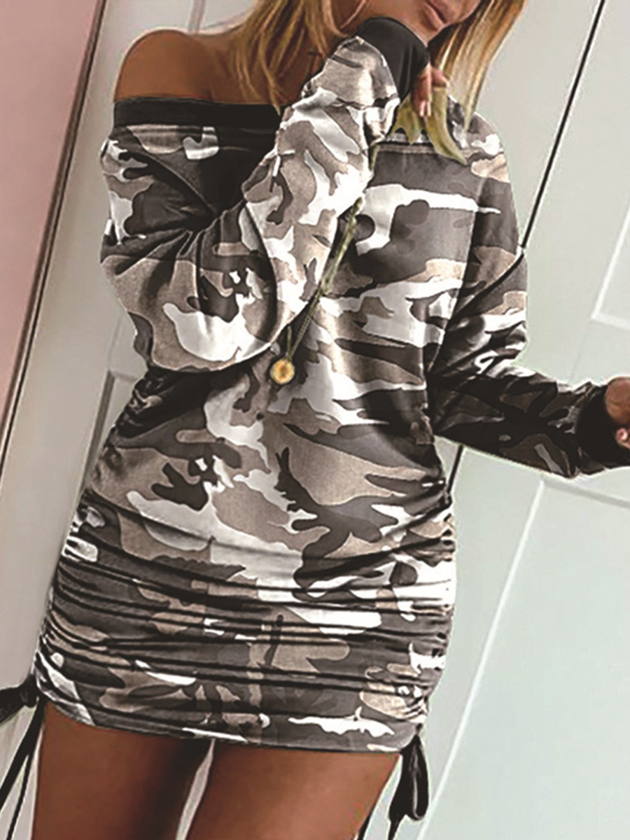 

Lovely Street Camo Print Ruched Drawstring Mini Plus Size Dress