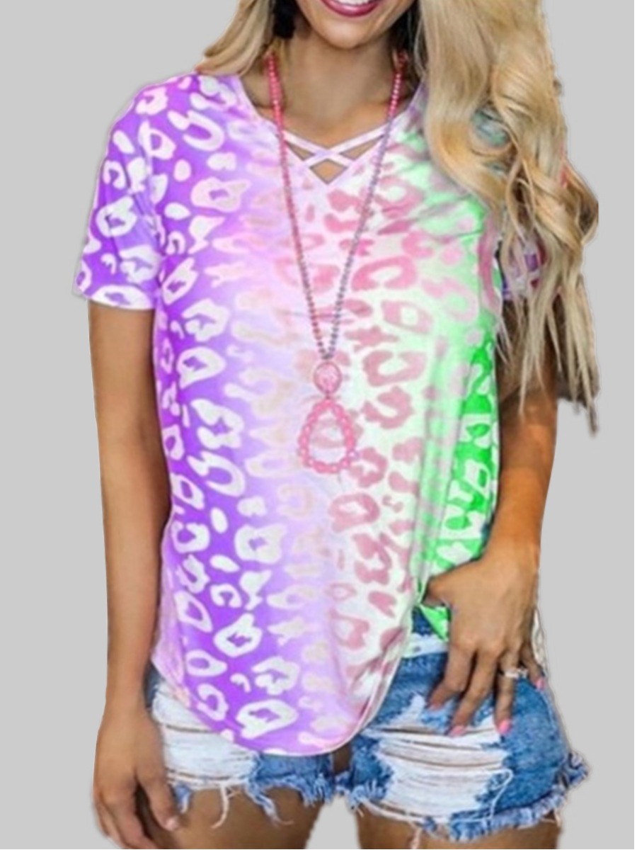 

Lovely Casual Gradient Bandage Hollow-out Design Purple Plus Size T-shirt