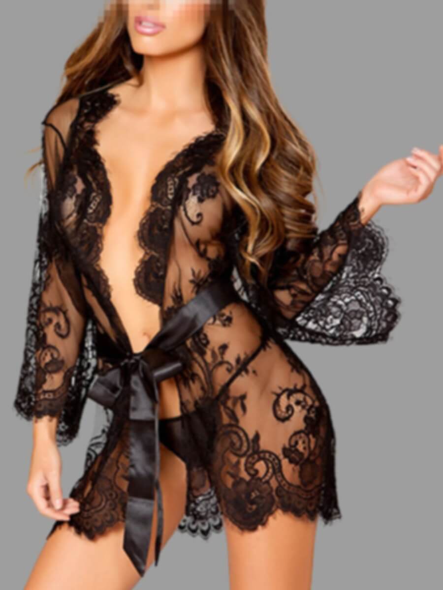 

Lovely Sexy See-through Lace-up Black Babydoll