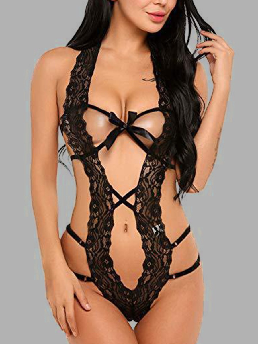 

Lovely Sexy Bandage Hollow-out Design Black Teddies