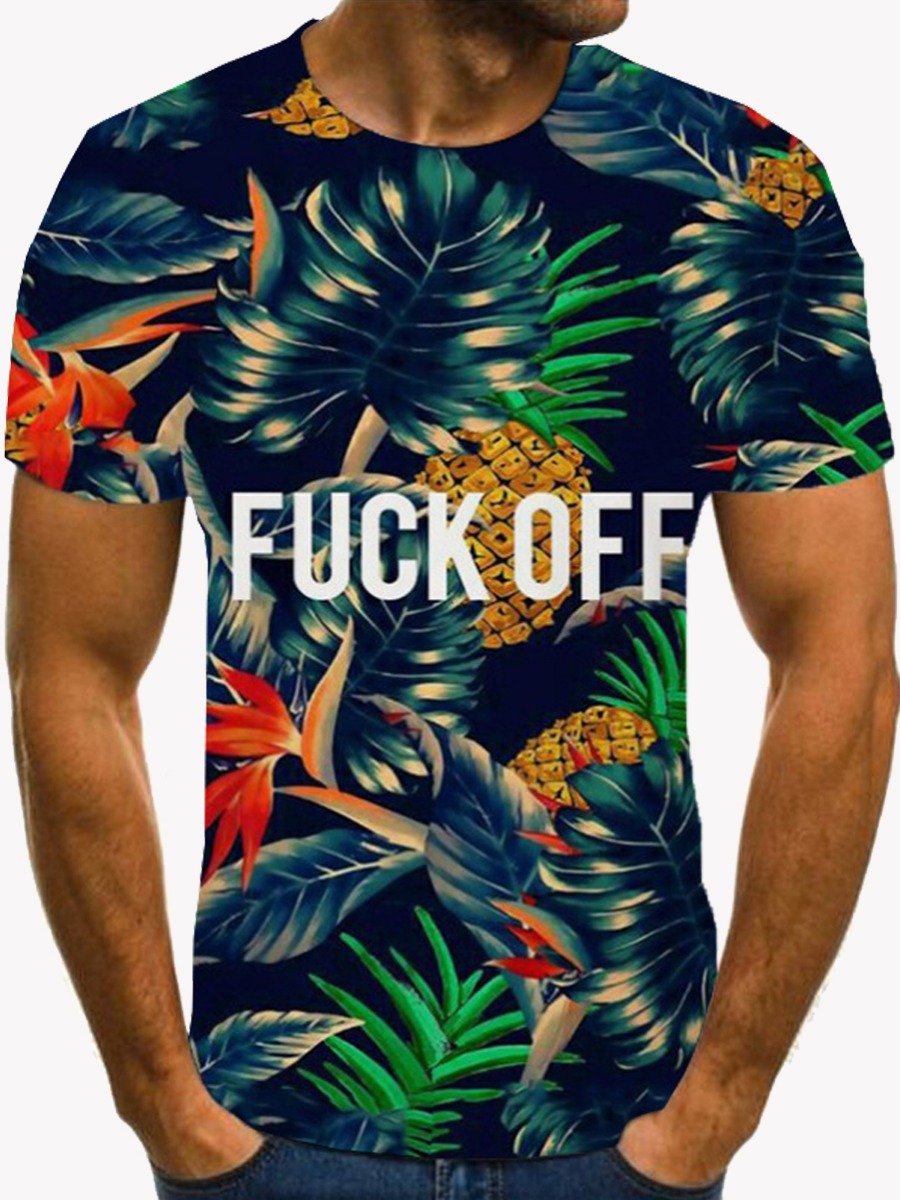 

Lovely Street Floral Letter Print Multicolor Men T-shirt, Multi