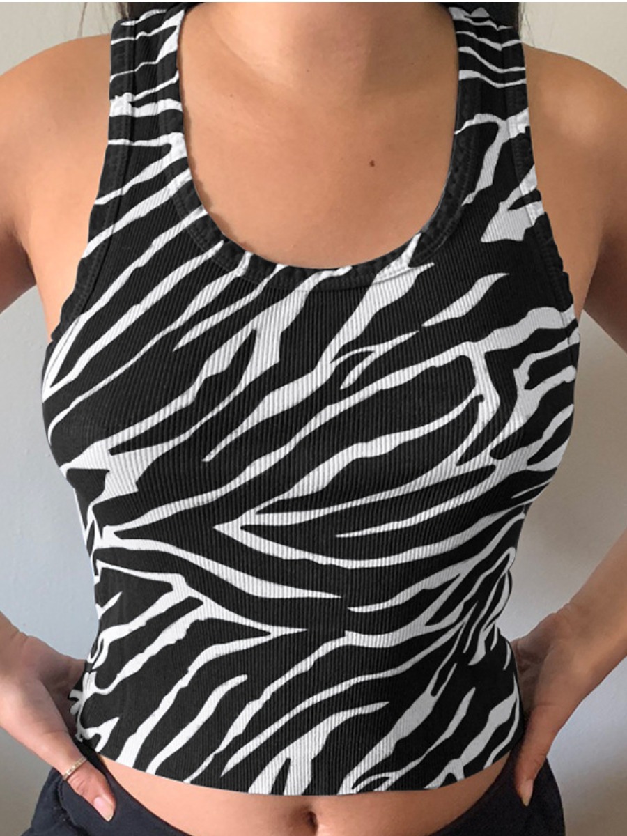 

Lovely Street U Neck Zebra Striped Black Camisole