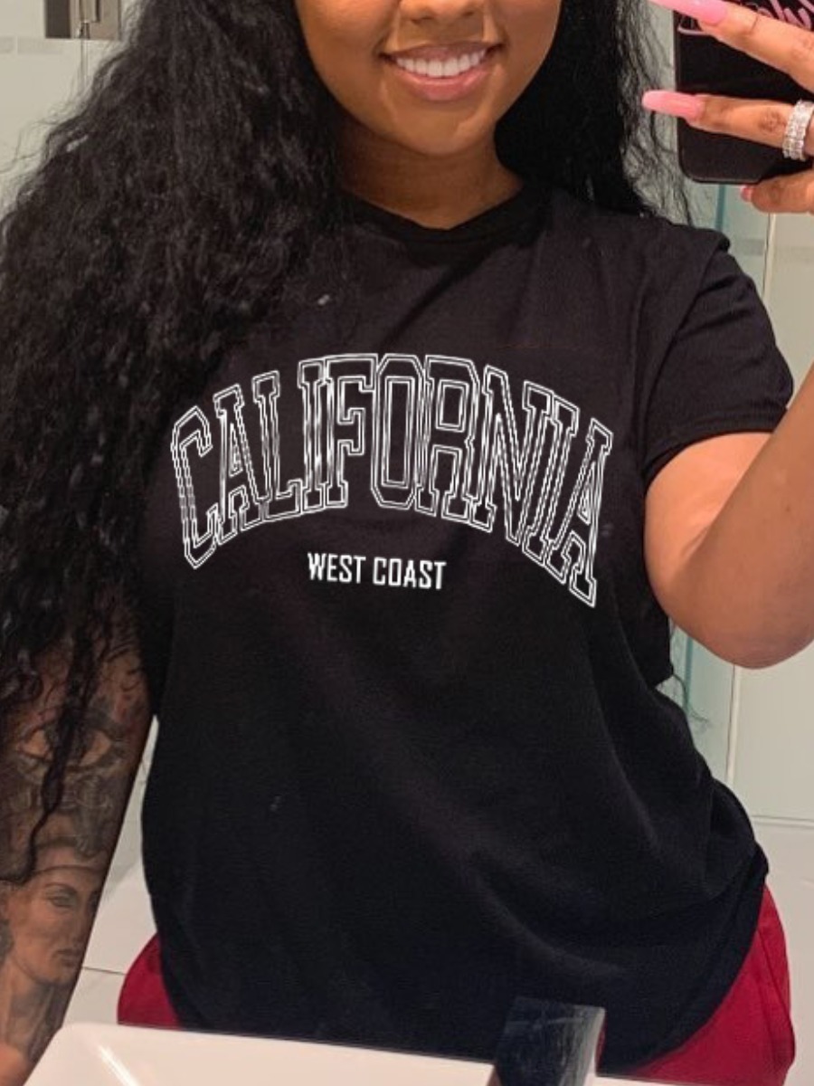

Lovely Casual O Neck Letter Print Black T-shirt