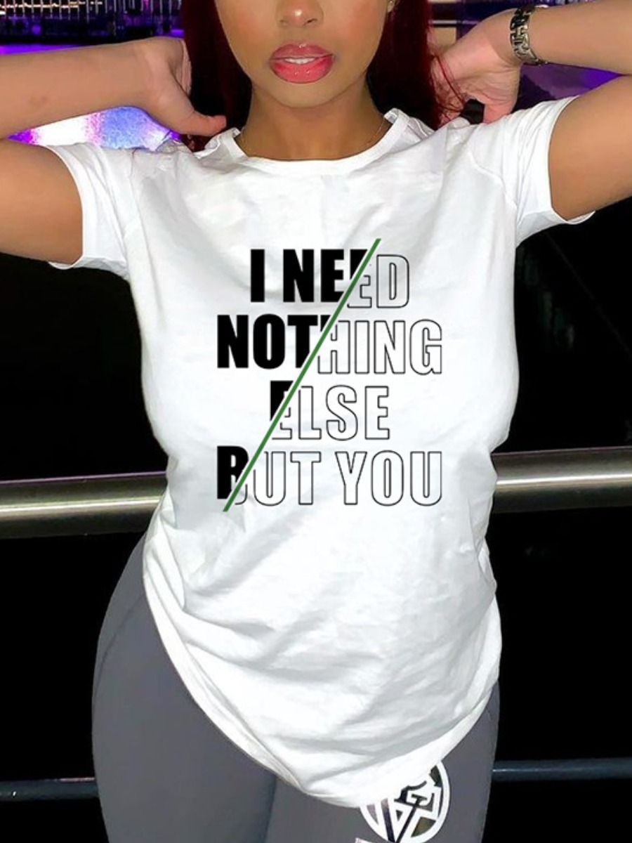 

Lovely Casual O Neck Letter Print White T-shirt