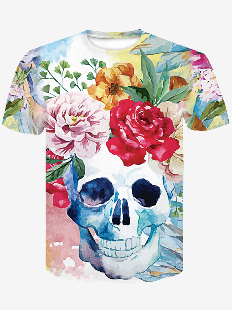 

Lovely Street Skull Head Floral Print Multicolor Men T-shirt, Multi